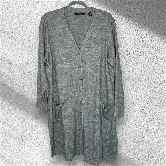 Dennis by Dennis Basso Ribbed Longline Gray Cardigan  1X Minimalistic Neutral - Picture 1 of 13